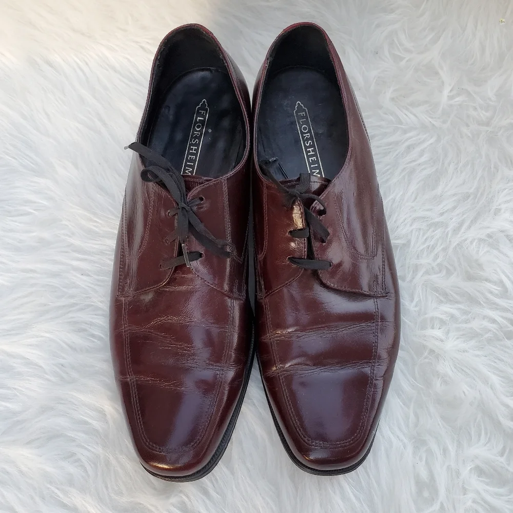 Vintage Florsheim 33617  Burgundy Leather Apron Toe Lace Up Dress Shoes, 11.5